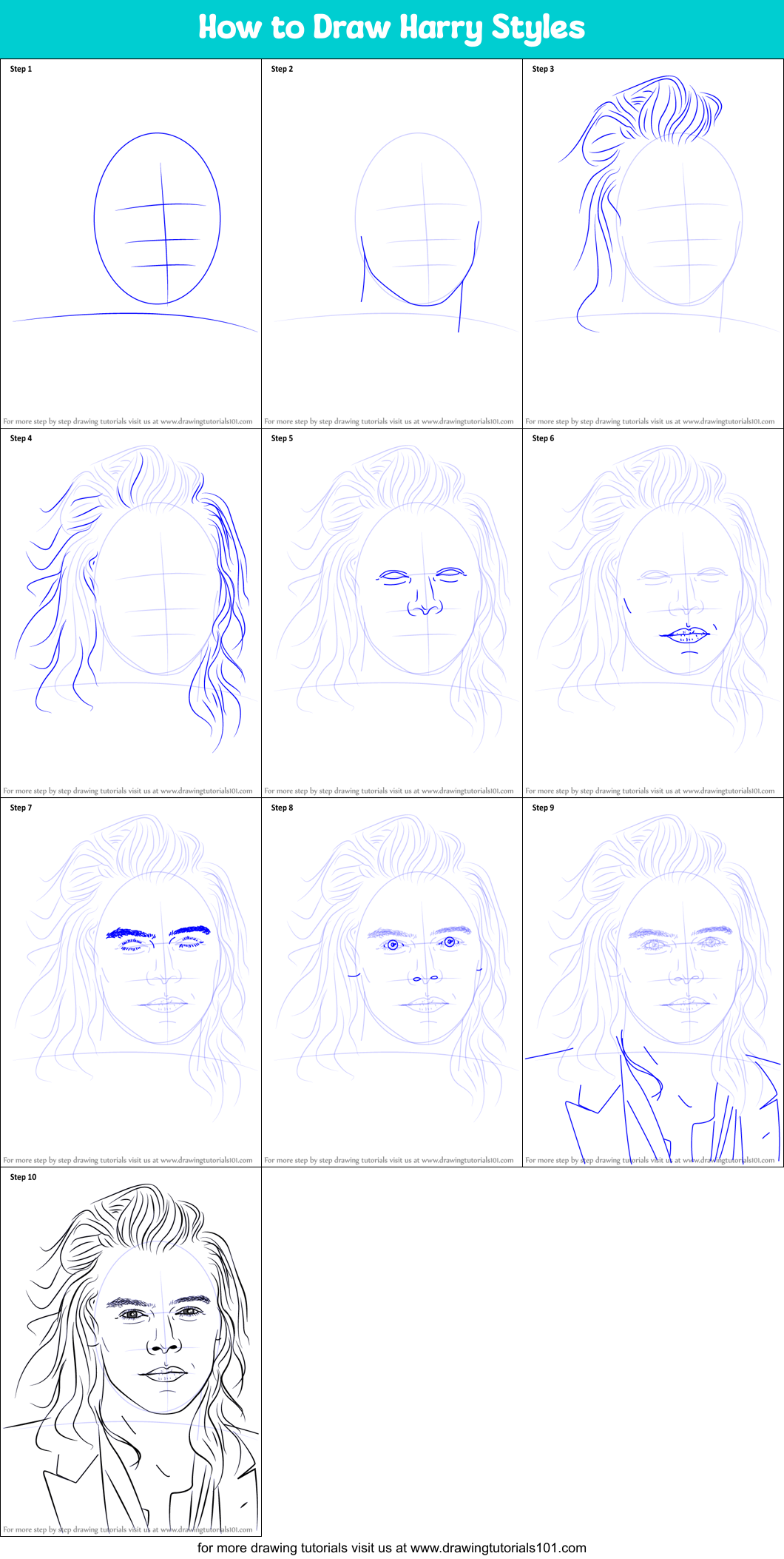 How to Draw Harry Styles printable step by step drawing sheet