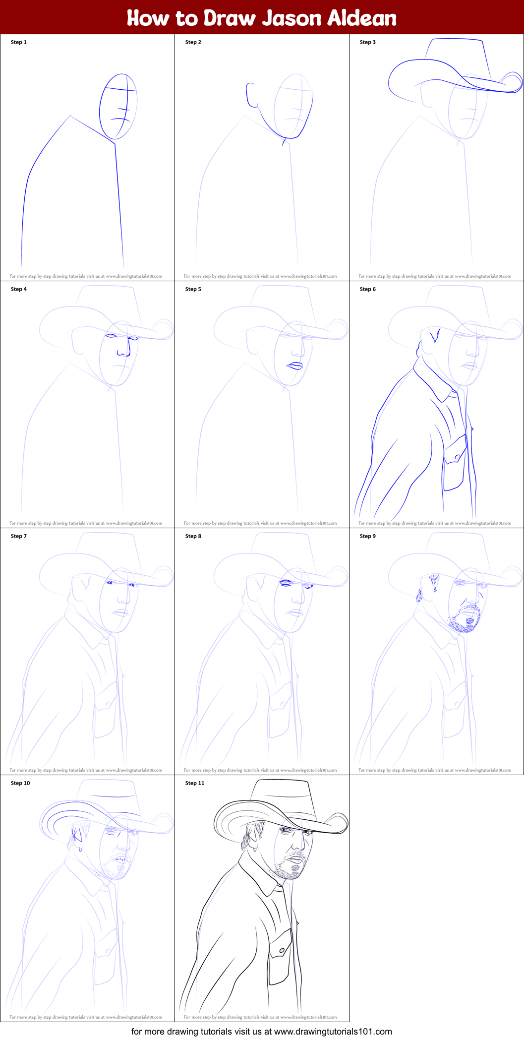 How to Draw Jason Aldean printable step by step drawing sheet ...