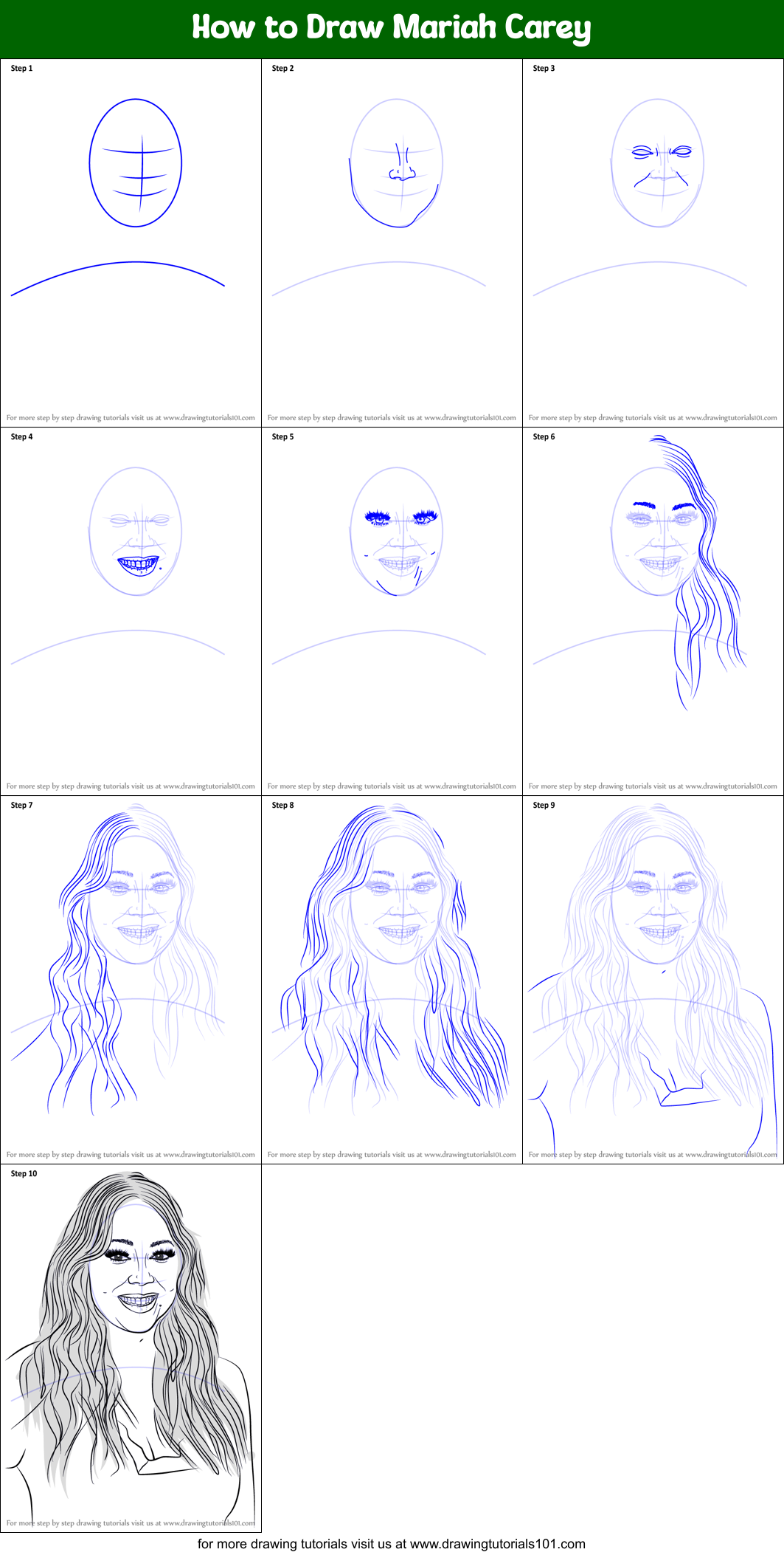 How to Draw Mariah Carey printable step by step drawing sheet ...