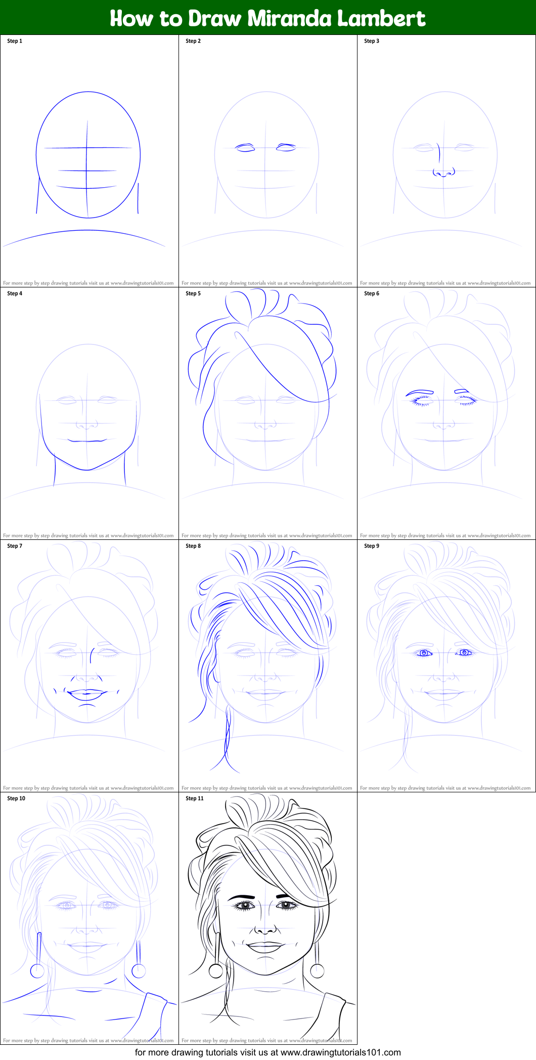 How to Draw Miranda Lambert printable step by step drawing sheet ...