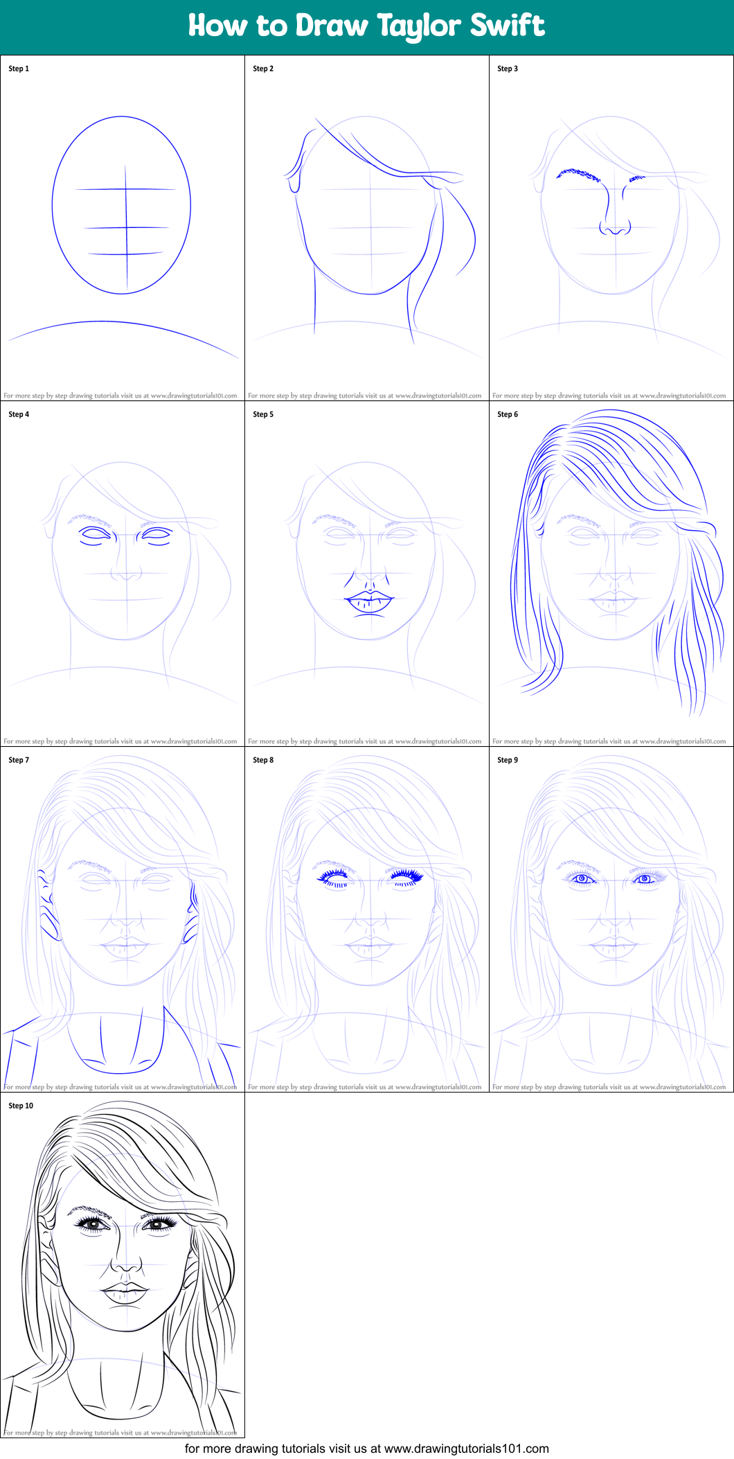 How to Draw Taylor Swift printable step by step drawing sheet