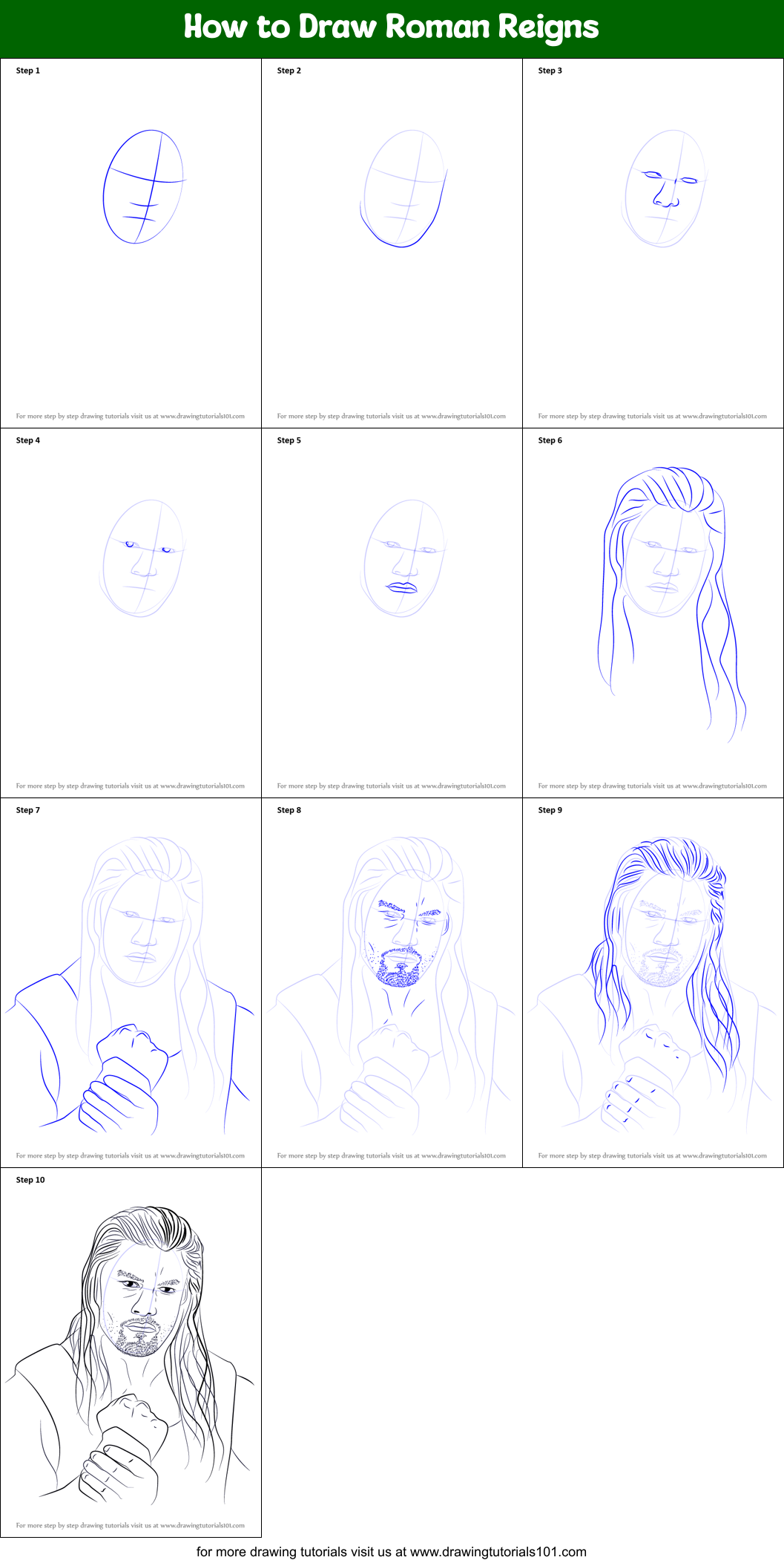 How to Draw Roman Reigns printable step by step drawing sheet