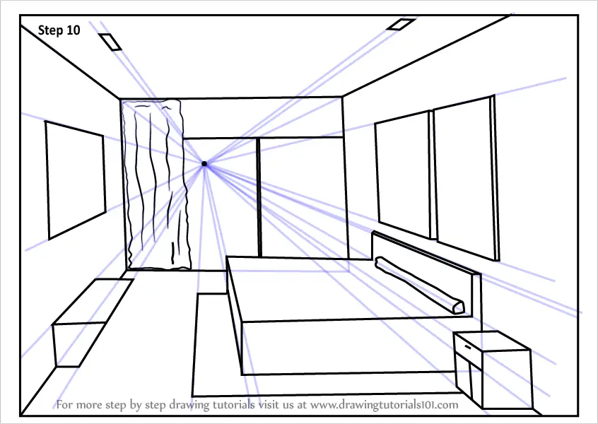 Learn How to Draw One Point Perspective Bedroom (One Point