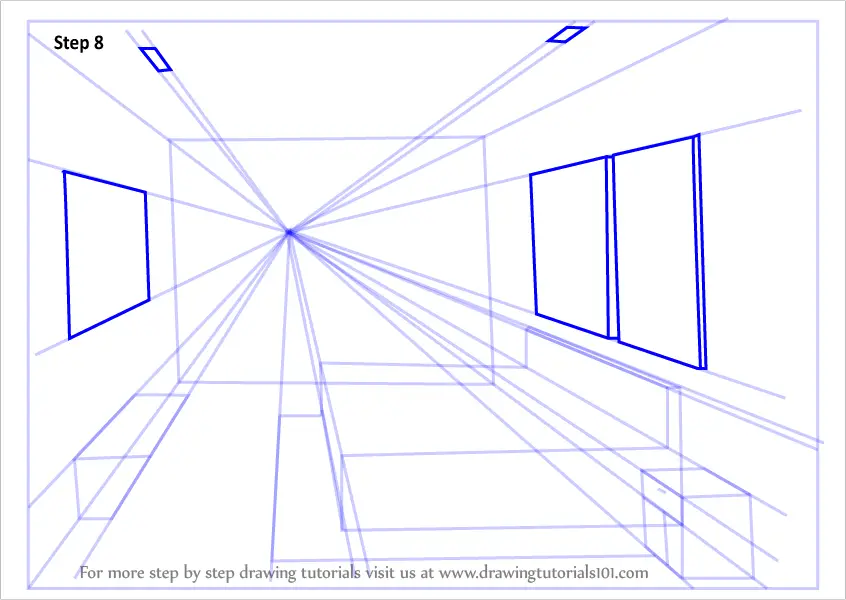 Step by Step How to Draw One Point Perspective Bedroom