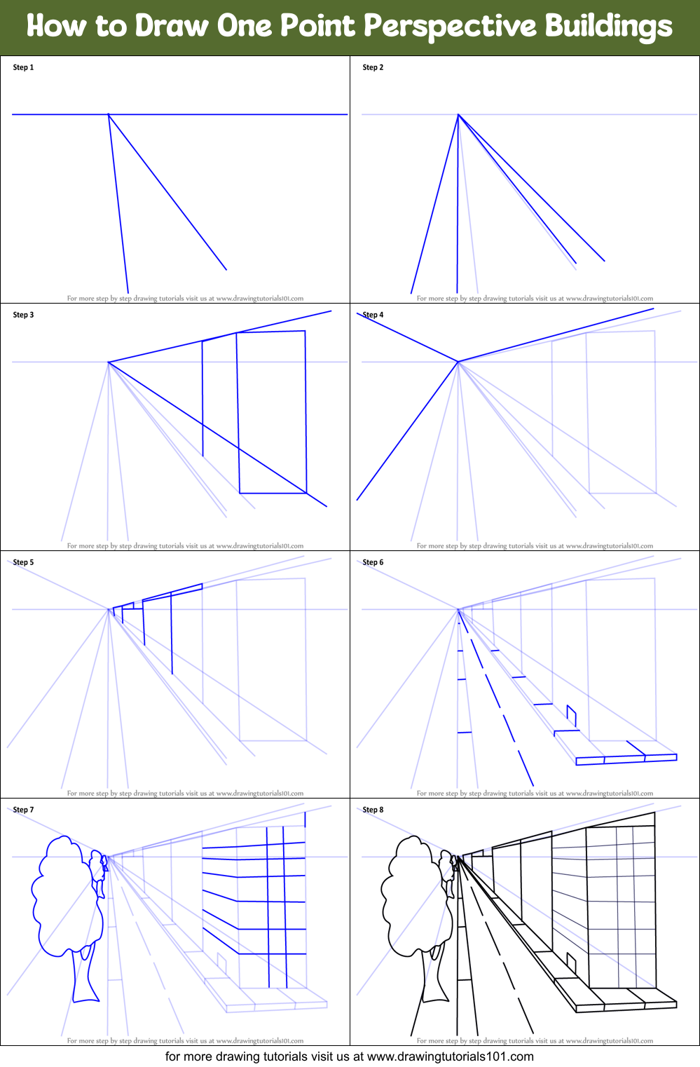How to Draw One Point Perspective Buildings printable step by step