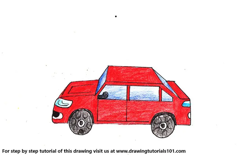 One Point Perspective Car Color Pencil Drawing