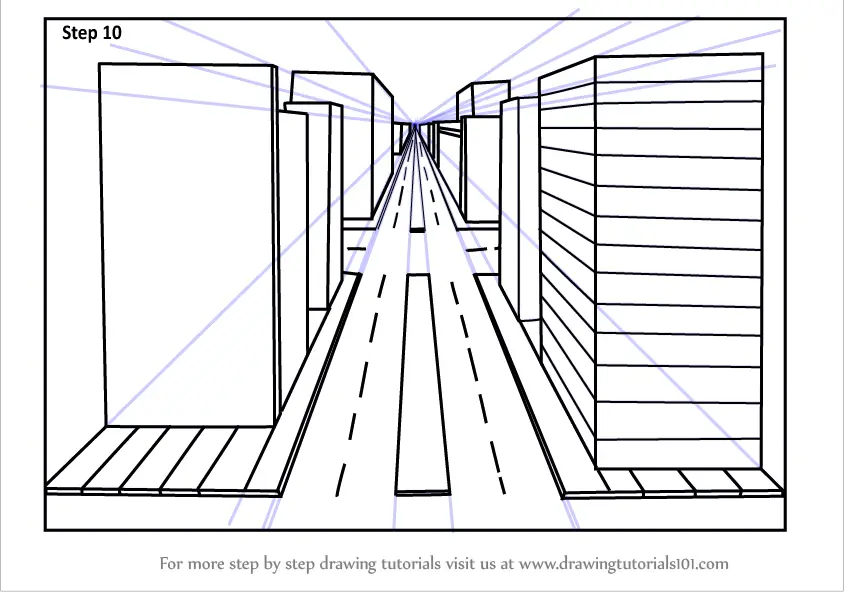 Learn How to Draw One Point Perspective City (One Point Perspective ...
