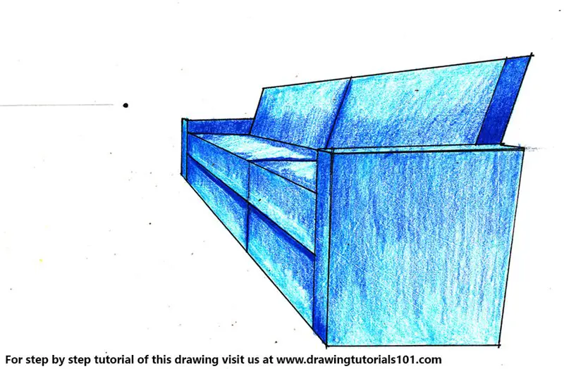 One Point Perspective Couch Color Pencil Drawing