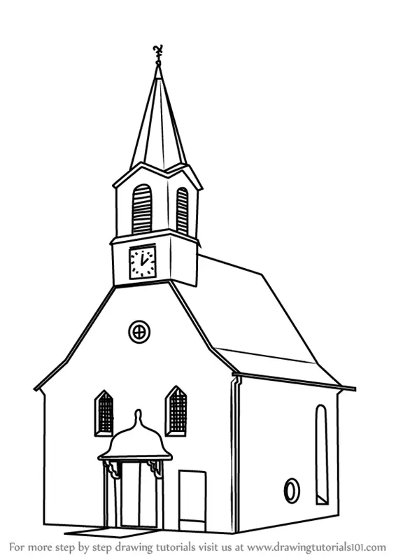 Learn How to Draw a Church Building (Christianity) Step by Step
