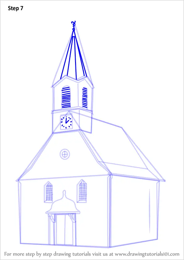 Learn How to Draw a Church Building (Christianity) Step by Step