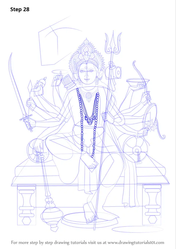 Learn How to Draw Durga Maa (Hinduism) Step by Step : Drawing Tutorials