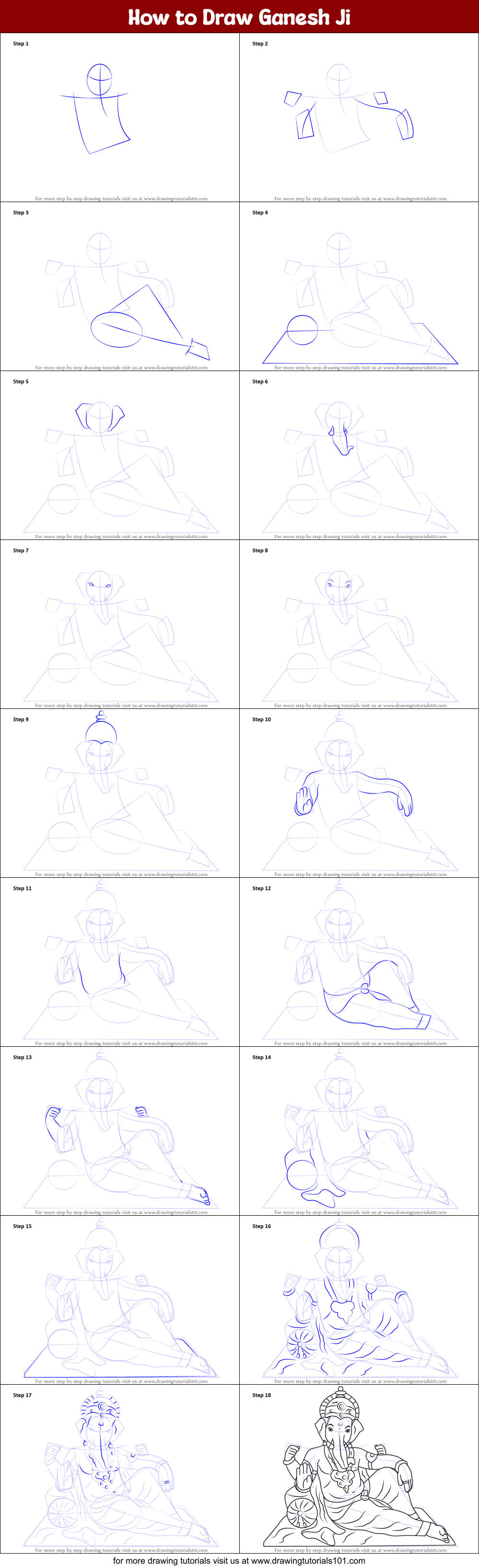 How to Draw Ganesh Ji printable step by step drawing sheet