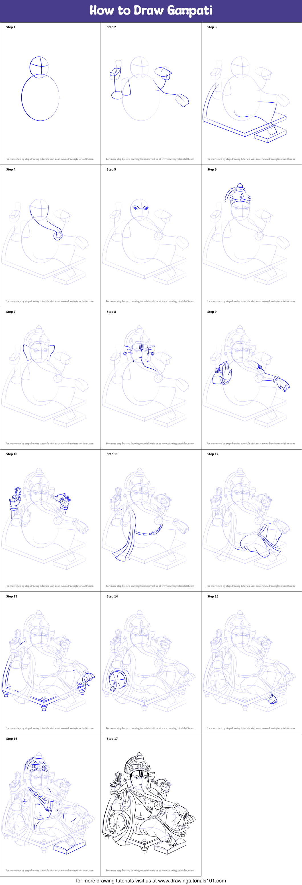 How to Draw Ganpati printable step by step drawing sheet