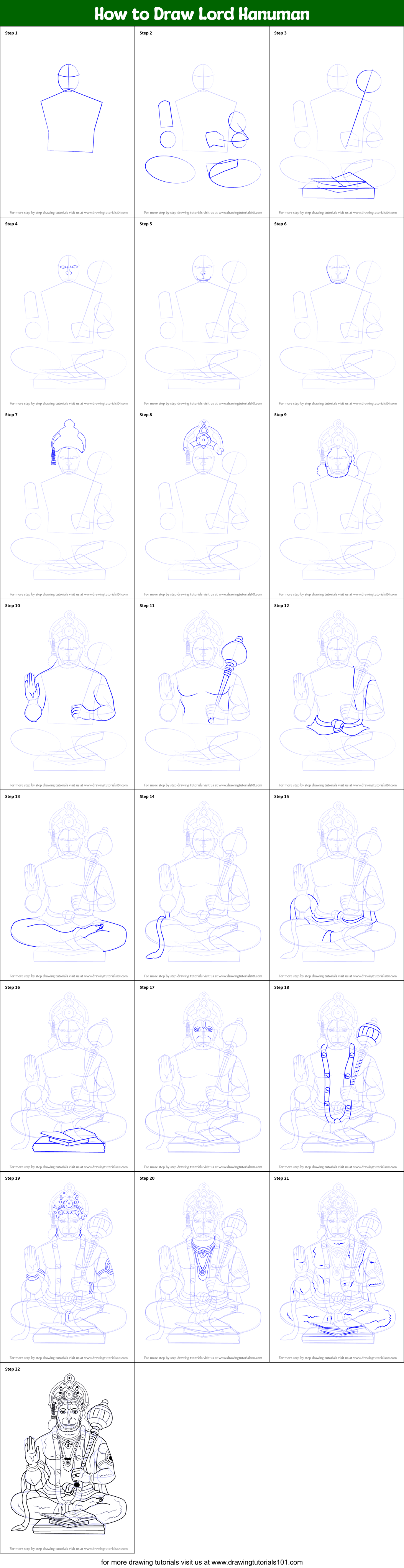 How to Draw Lord Hanuman printable step by step drawing sheet 
