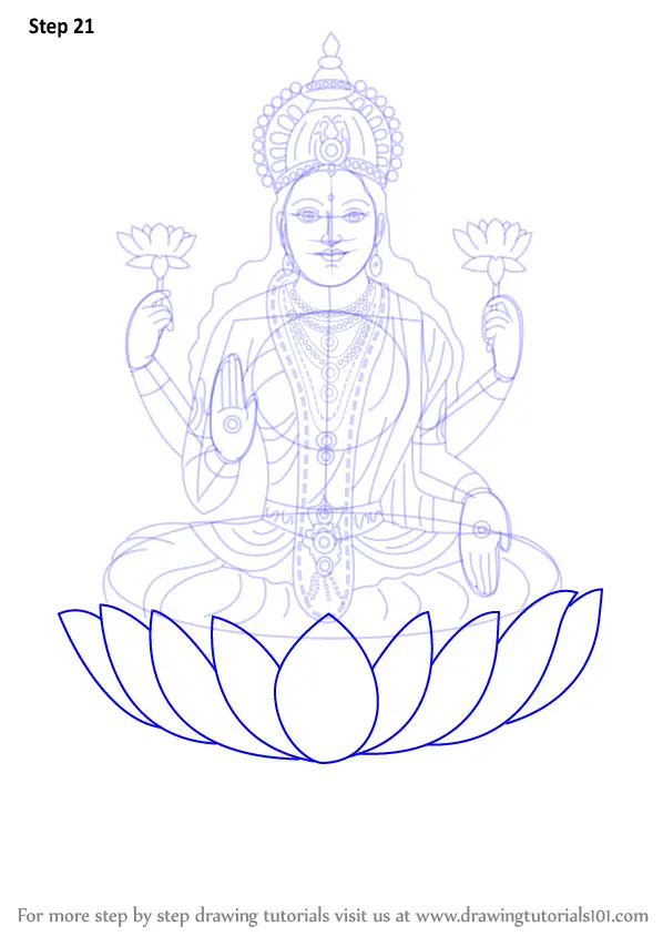 Step by Step How to Draw Lakshmi Mata : DrawingTutorials101.com