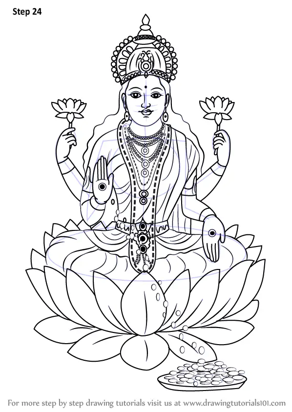 Step by Step How to Draw Lakshmi Mata : DrawingTutorials101.com