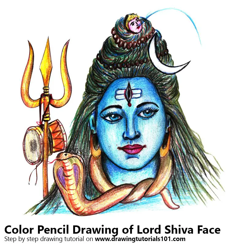 Lord Shiva Face Colored Pencils - Drawing Lord Shiva Face with Color  Pencils : 