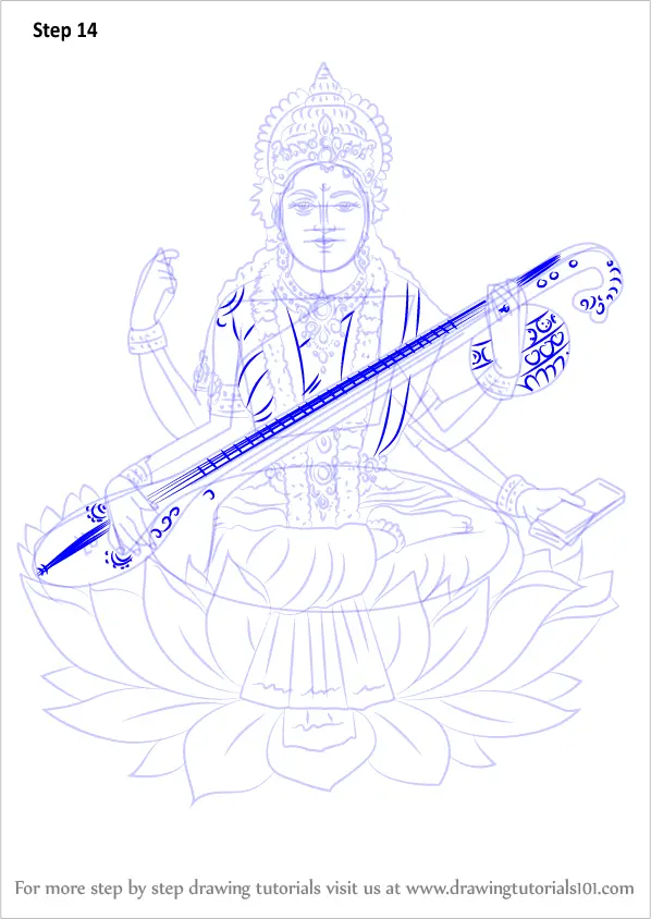 Pencil Sketch Of Goddess Saraswati | DesiPainters.com