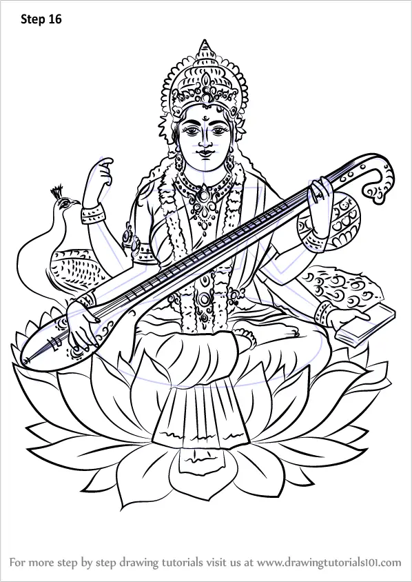 Learn How to Draw Saraswati (Hinduism) Step by Step Drawing Tutorials