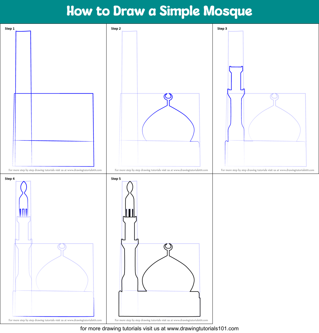 How to Draw a Simple Mosque printable step by step drawing sheet