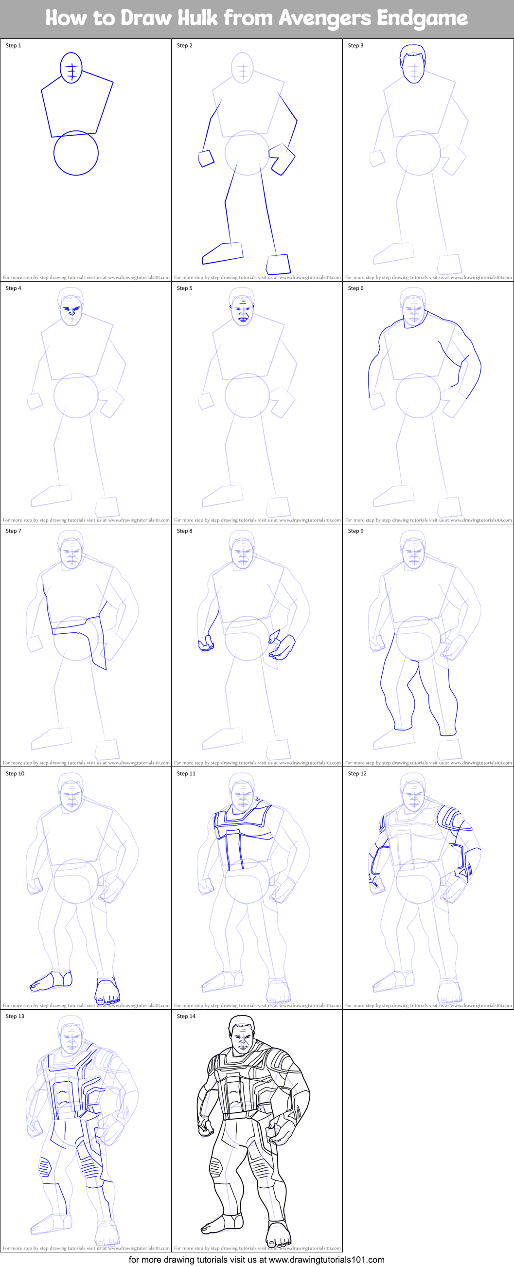 How to Draw Hulk from Avengers Endgame printable step by step drawing ...