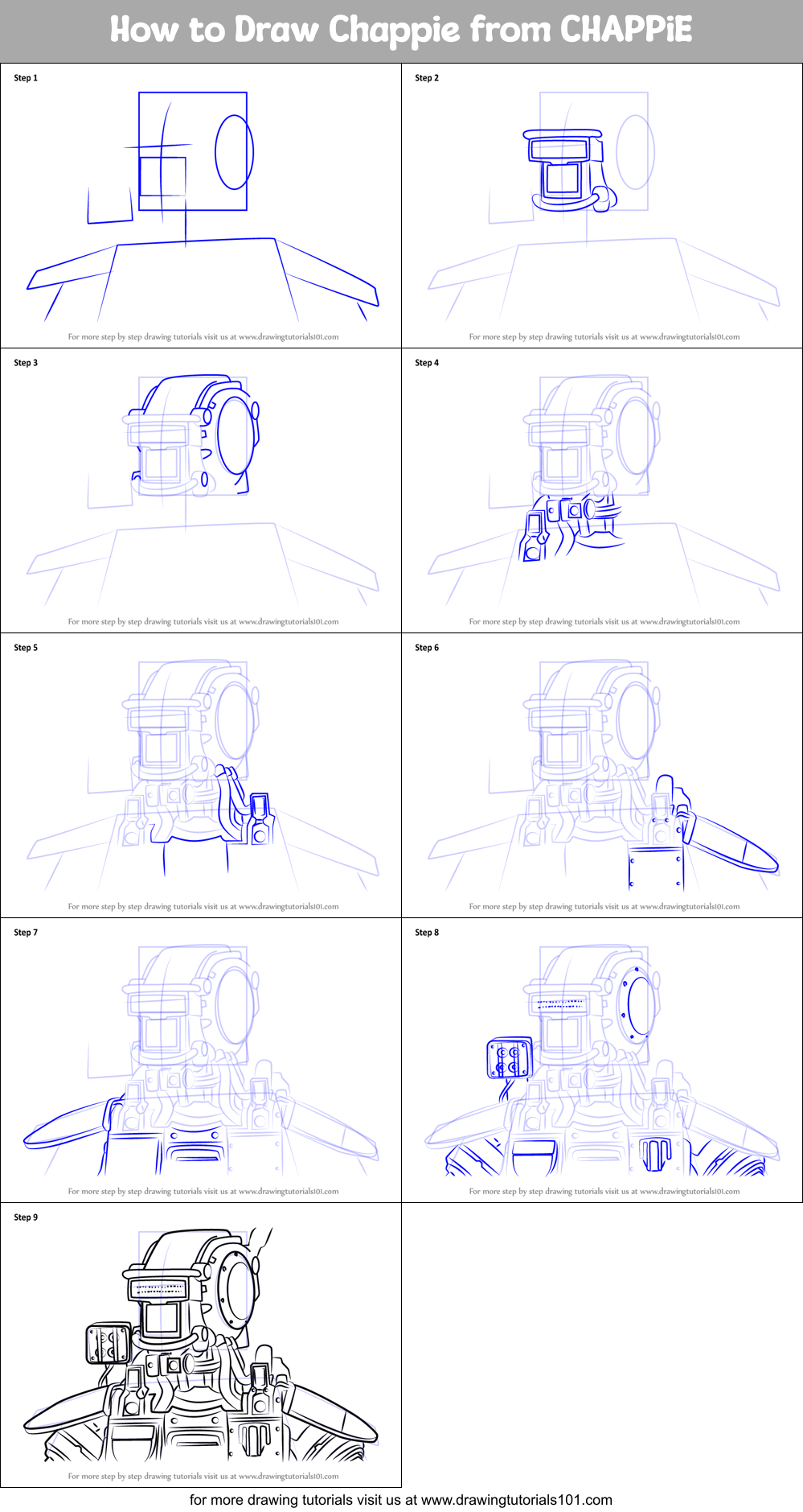 How to Draw Chappie from CHAPPiE printable step by step drawing sheet ...