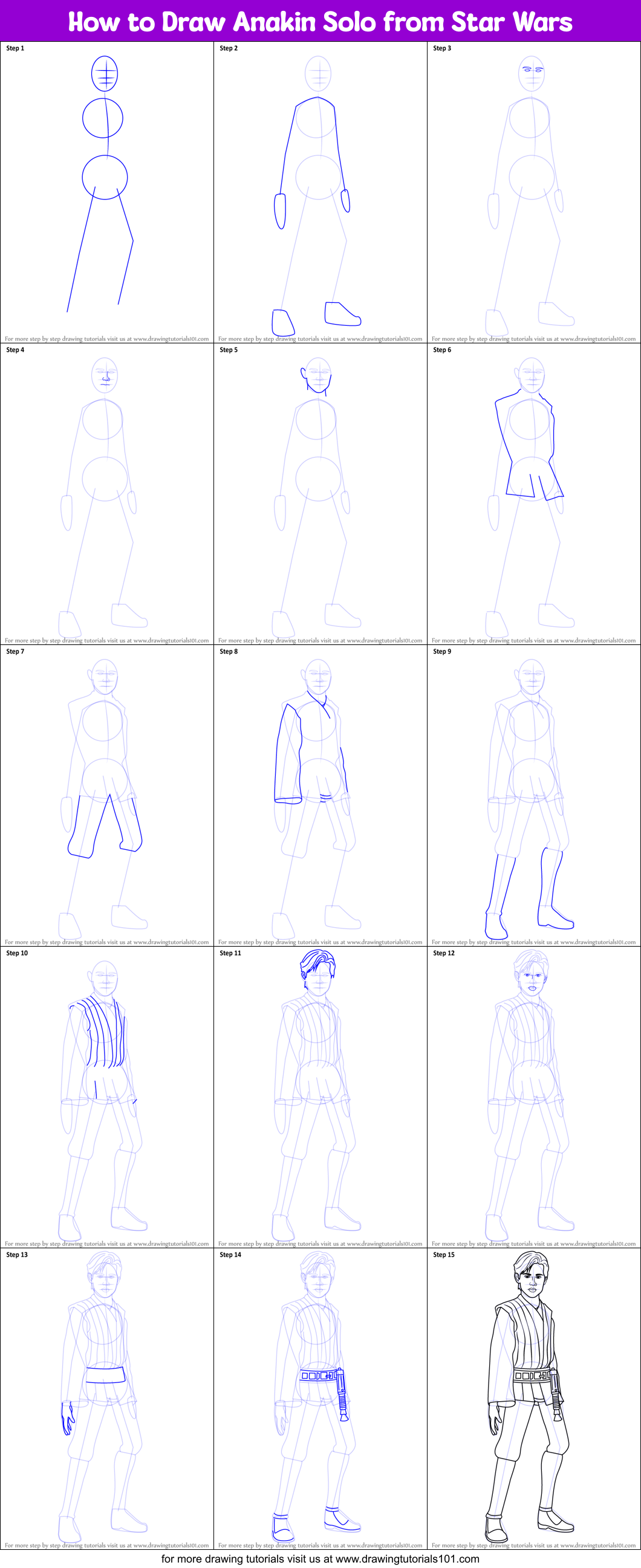 How to Draw Anakin Solo from Star Wars printable step by step drawing ...