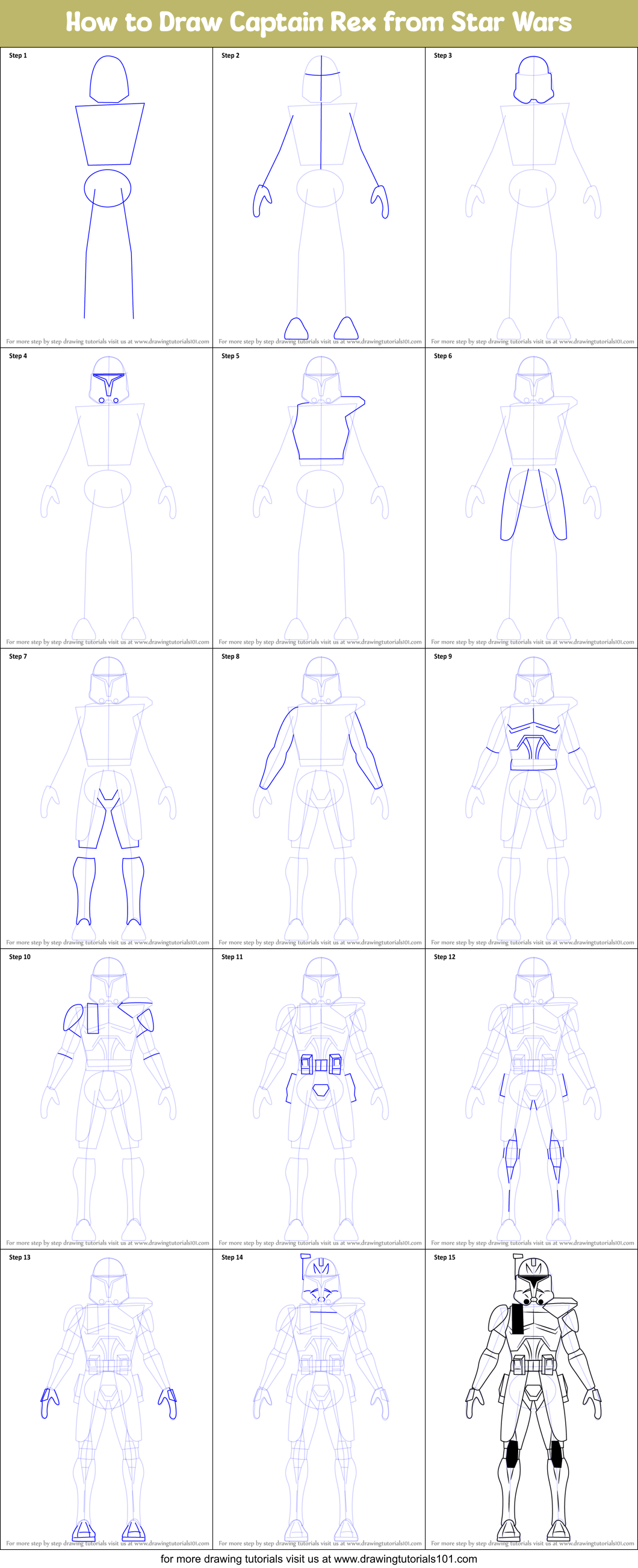 How to Draw Captain Rex from Star Wars printable step by step drawing