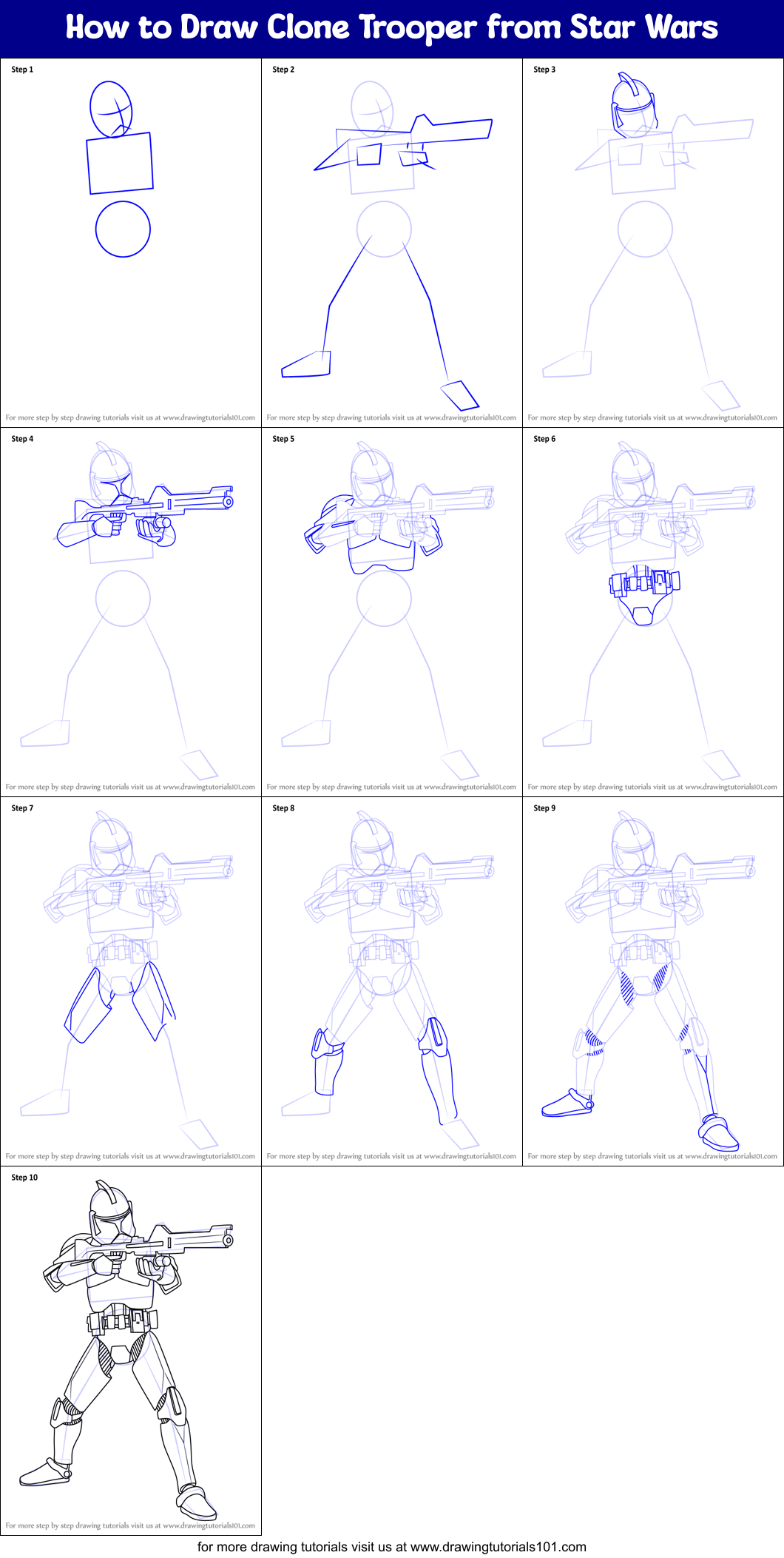 How to Draw Clone Trooper from Star Wars printable step by step drawing