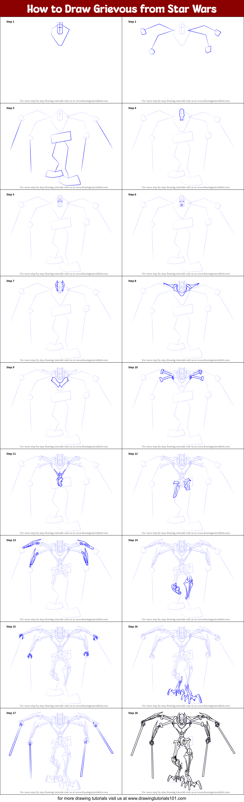 how to draw general grievous step by step