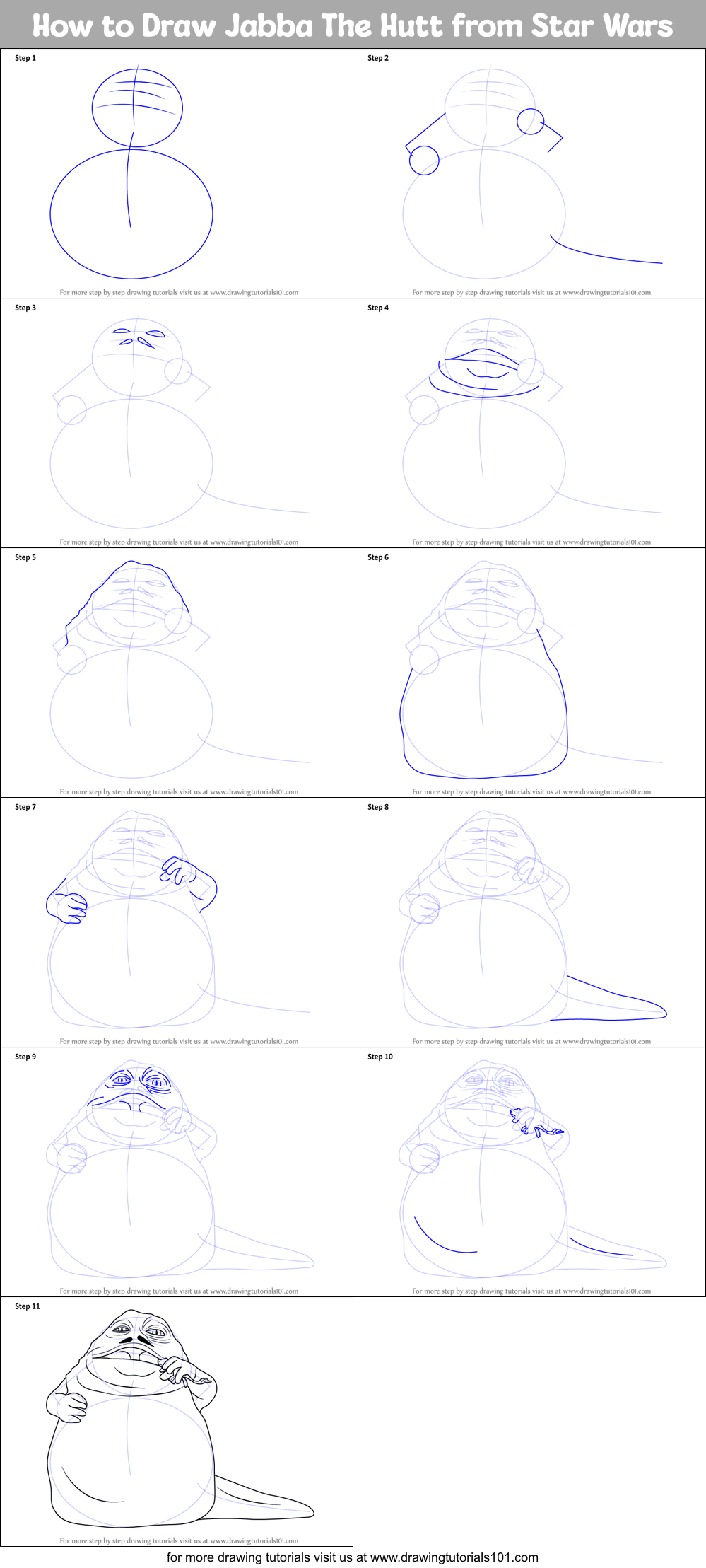 How to Draw Jabba The Hutt from Star Wars printable step by step ...