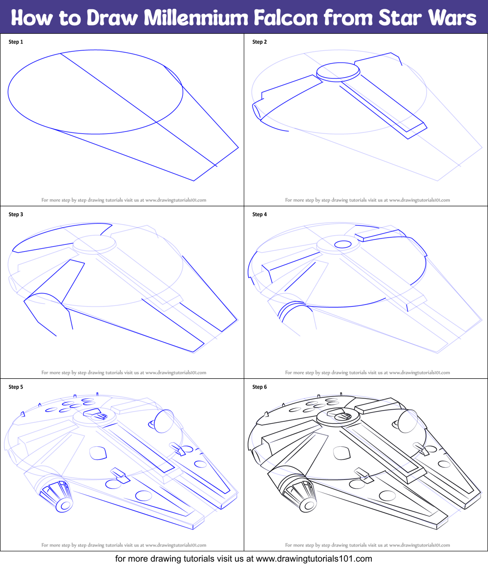How to Draw Millennium Falcon from Star Wars printable step by step