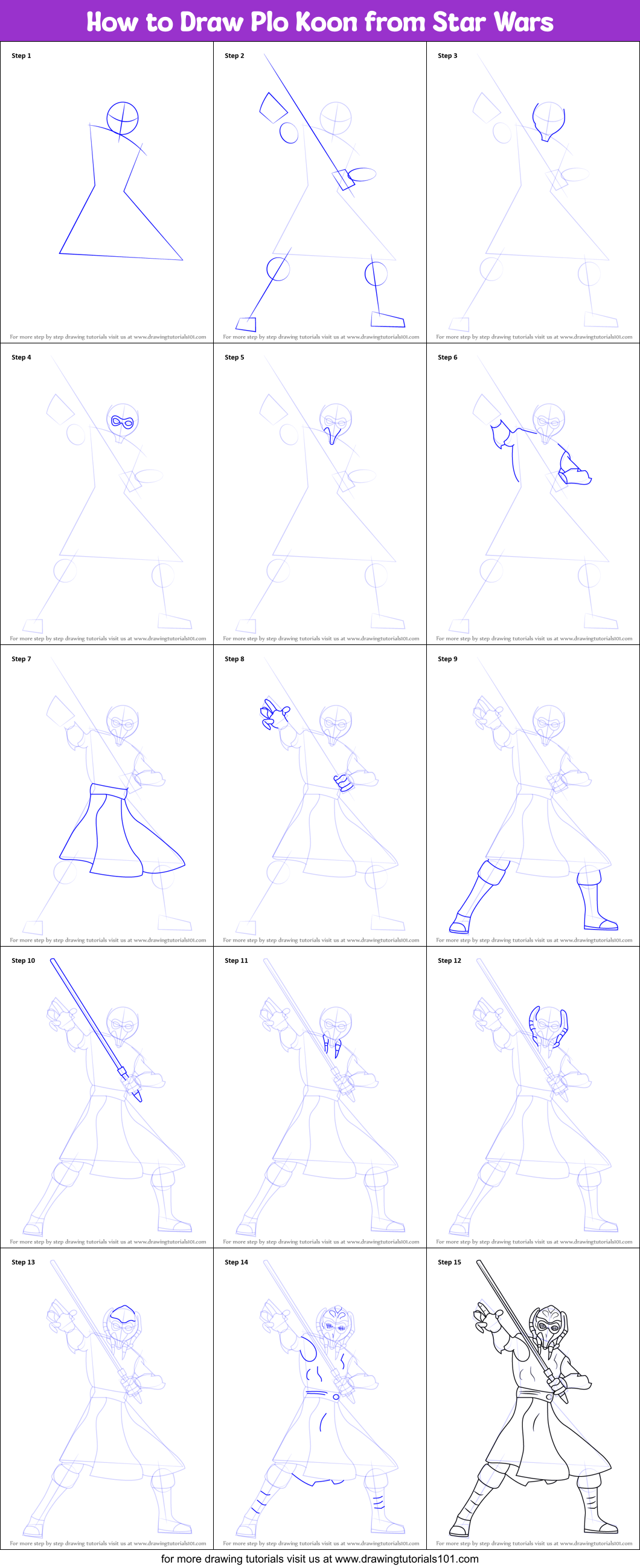 How to Draw Plo Koon from Star Wars printable step by step drawing ...