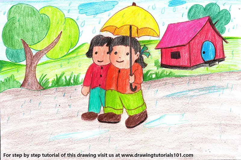 Rainy Season Scene Color Pencil Drawing