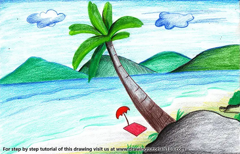 Summer Vacation Scenery Color Pencil Drawing