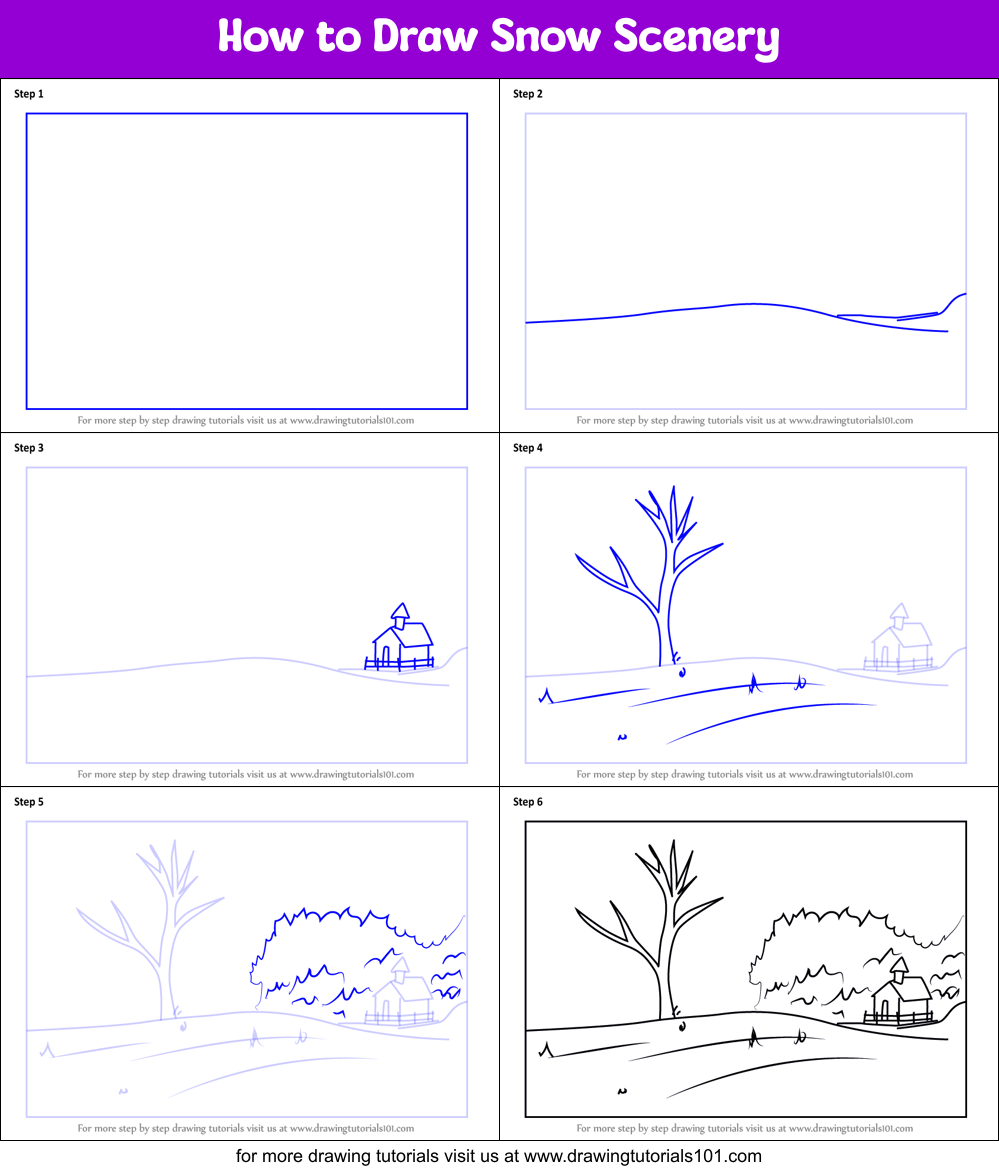 How to Draw Snow Scenery printable step by step drawing sheet