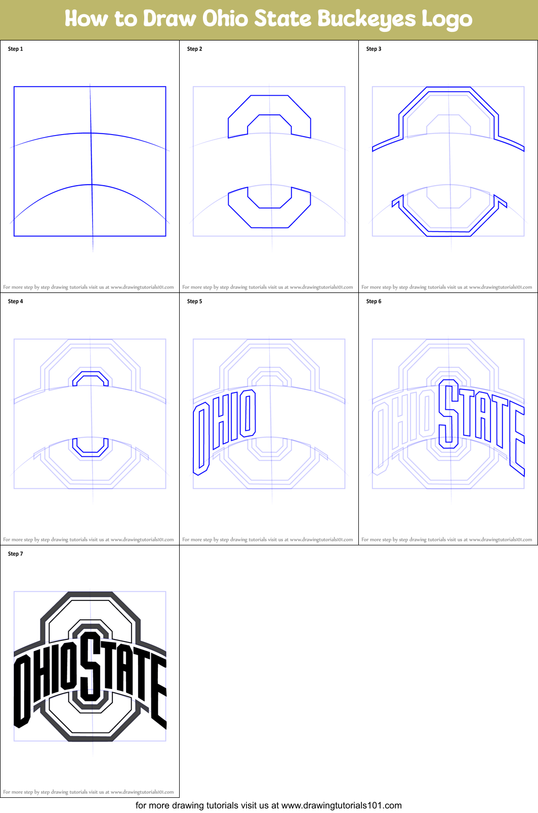 How to Draw Ohio State Buckeyes Logo printable step by step drawing
