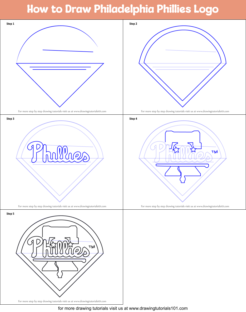 How to Draw Philadelphia Phillies Logo printable step by step drawing