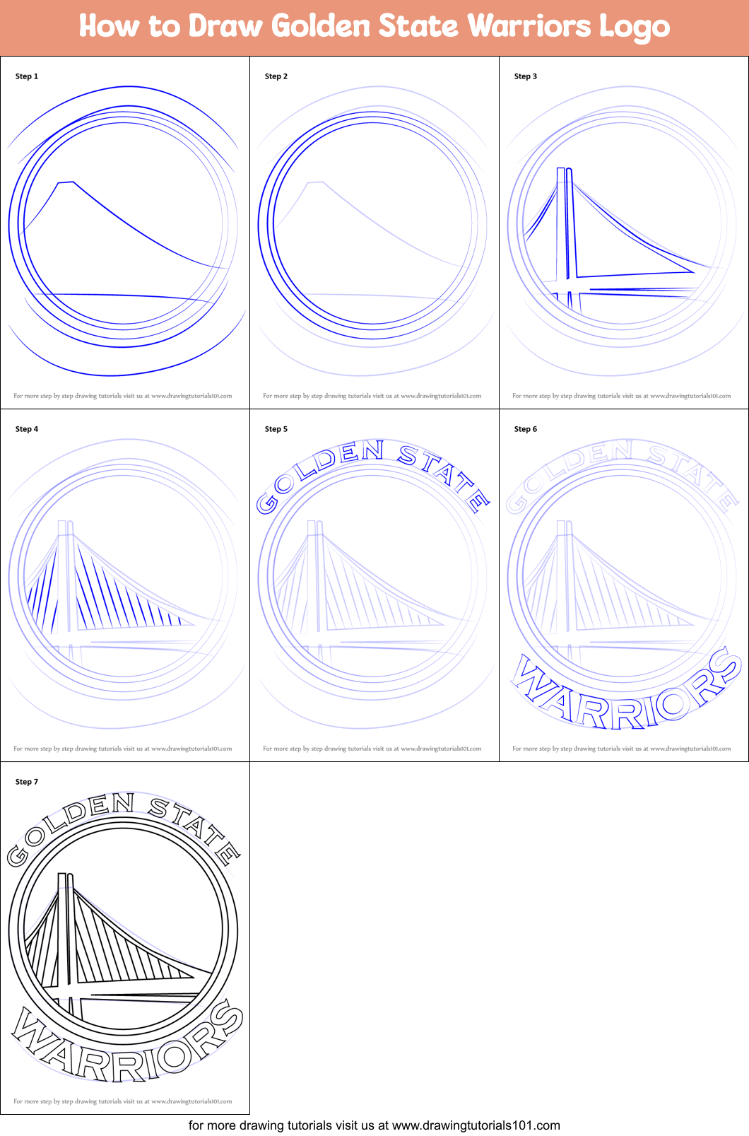How to Draw Golden State Warriors Logo printable step by step drawing