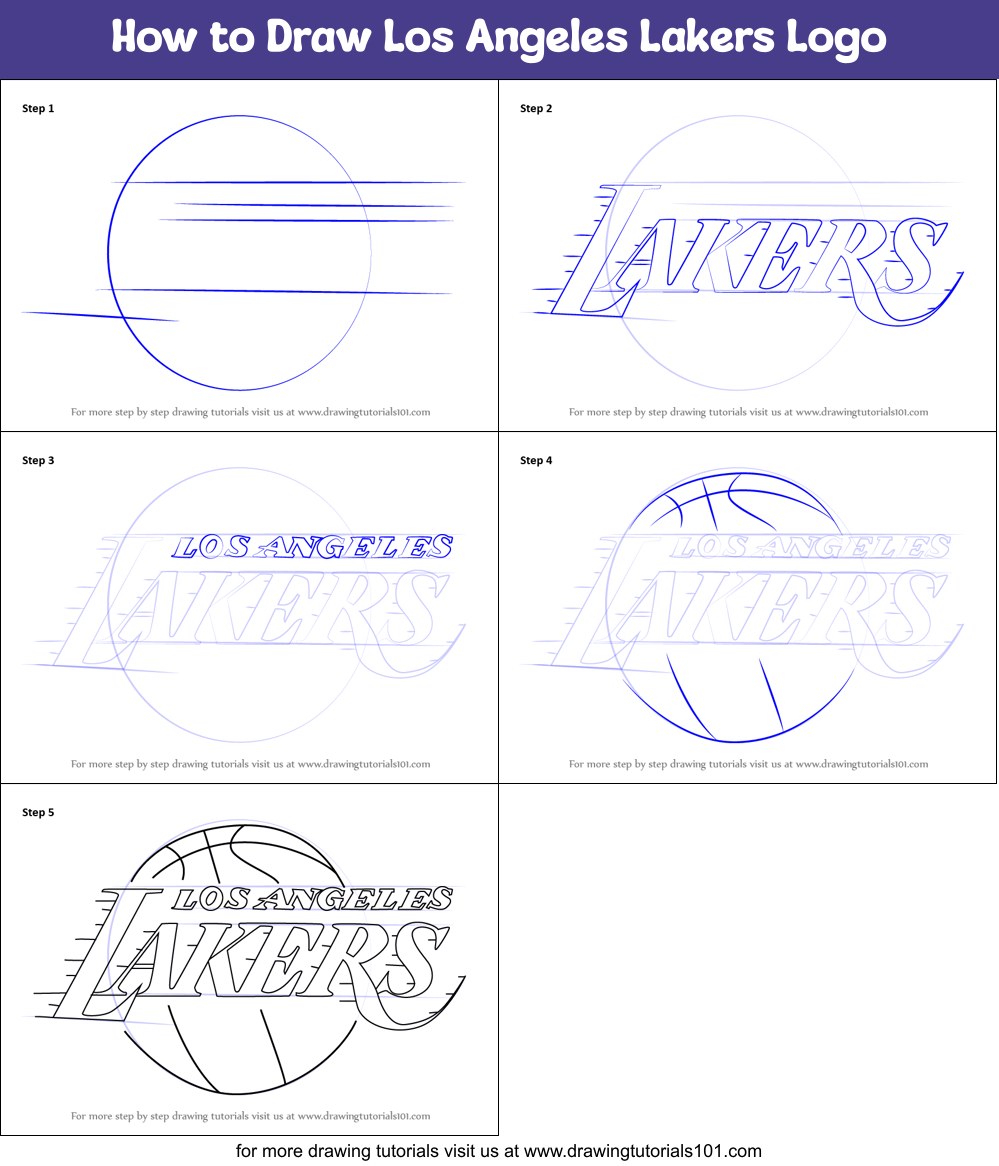 How to Draw Los Angeles Lakers Logo printable step by step drawing