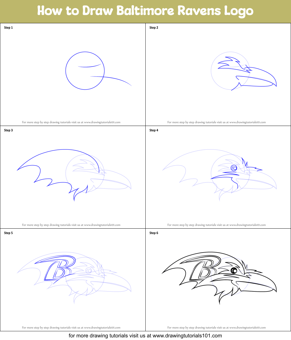 How to Draw Baltimore Ravens Logo printable step by step drawing sheet