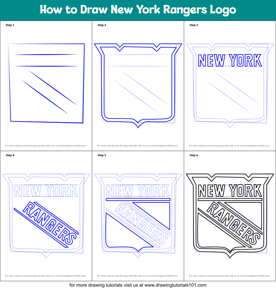 How to Draw New York Rangers Logo printable step by step drawing sheet