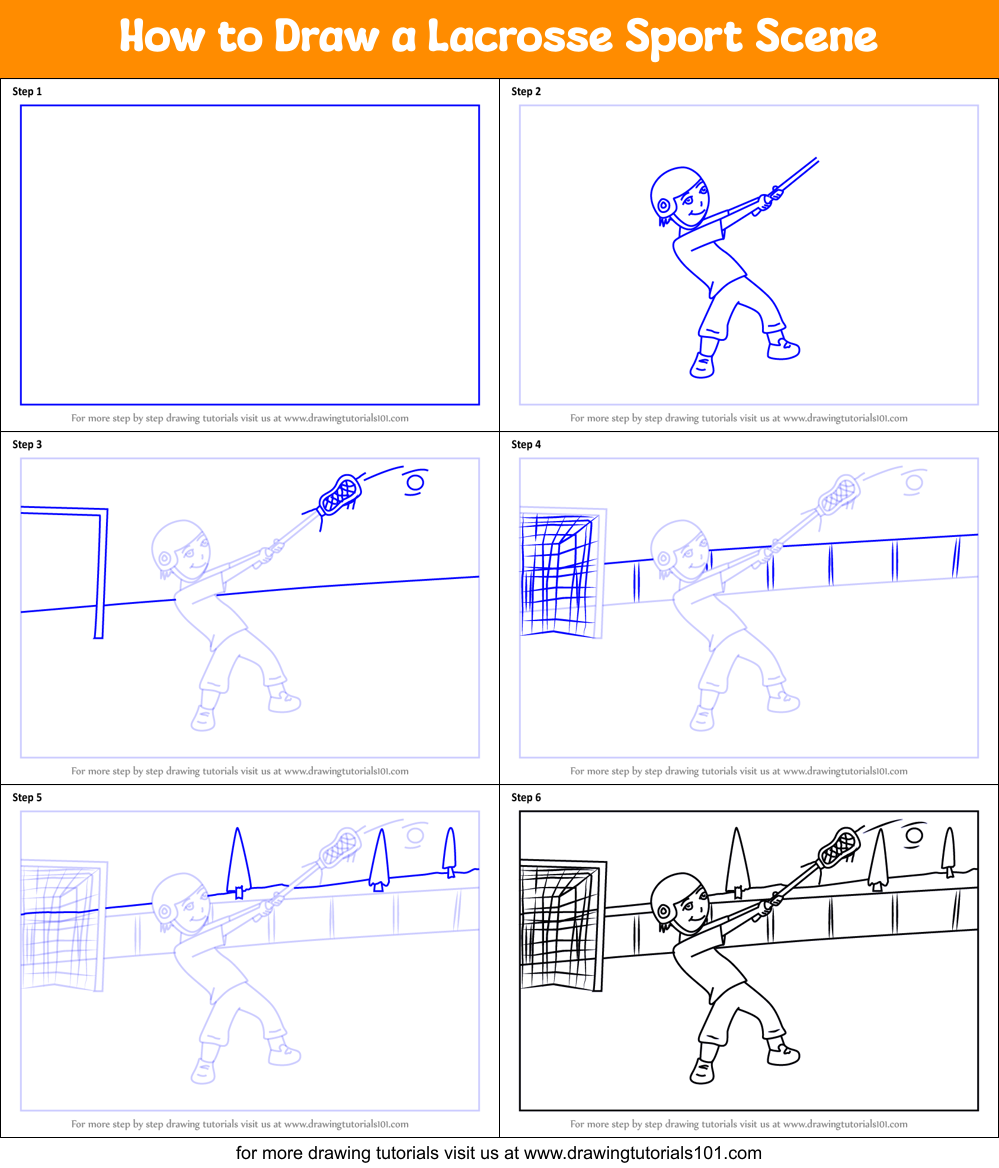 How to Draw a Lacrosse Sport Scene printable step by step drawing sheet