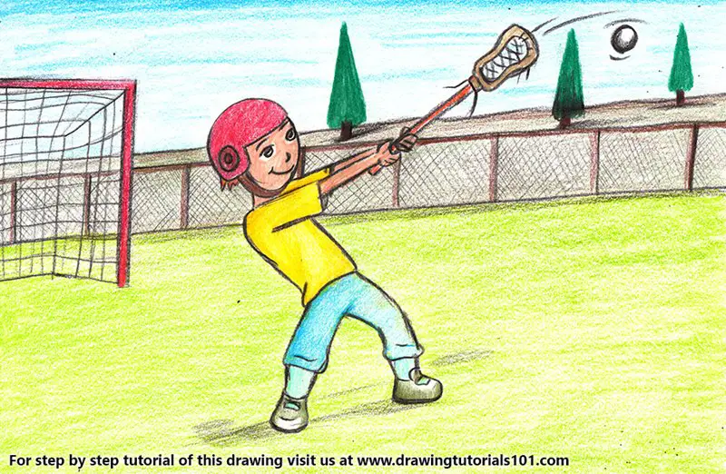 Lacrosse Sport Scene Color Pencil Drawing