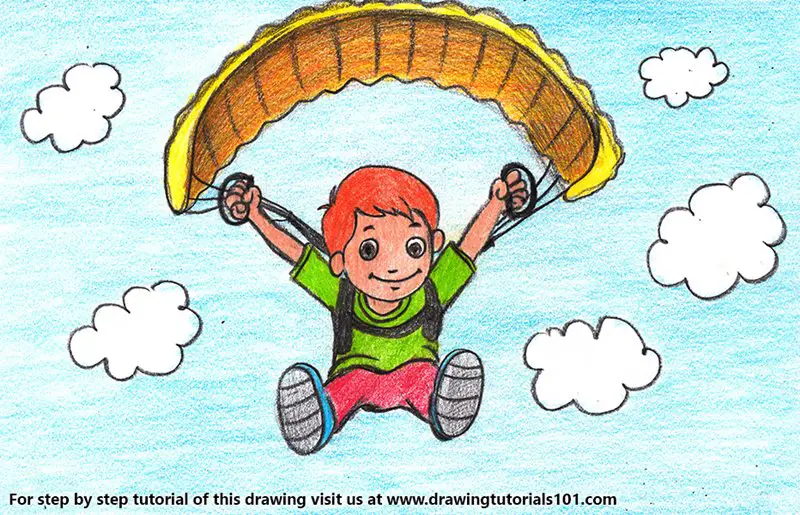 Parachute Man Color Pencil Drawing