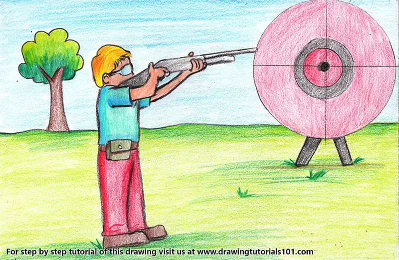 Shooting Sports Scene Color Pencil Drawing