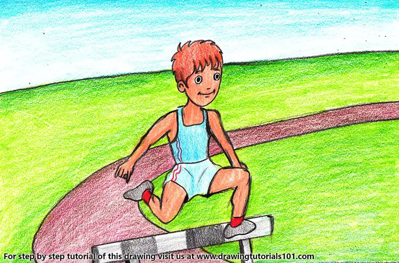 Steeplechase Sports Scene Color Pencil Drawing