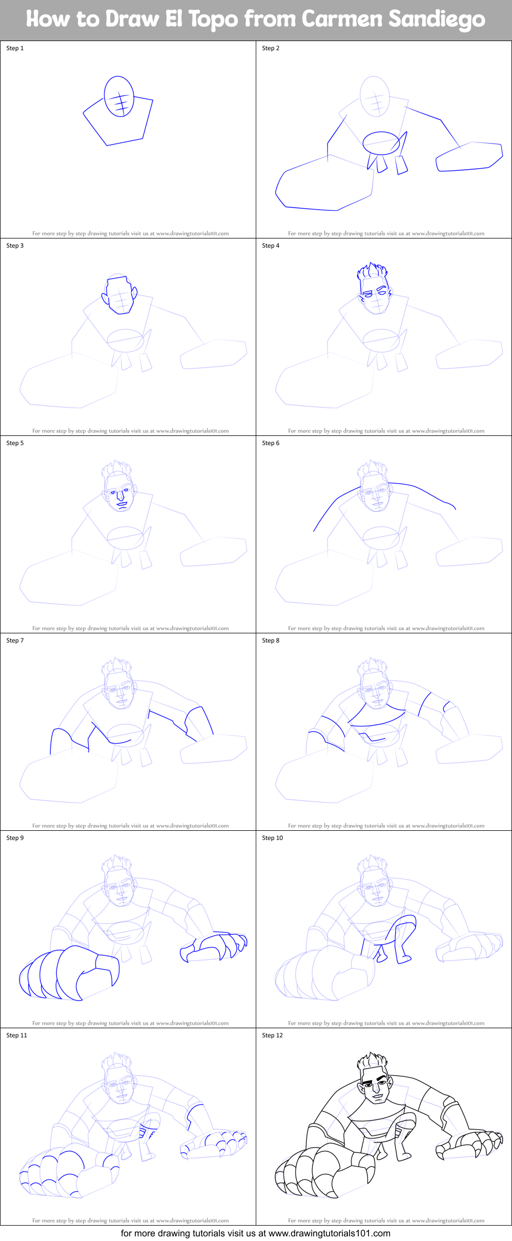 How to Draw El Topo from Carmen Sandiego printable step by step drawing ...