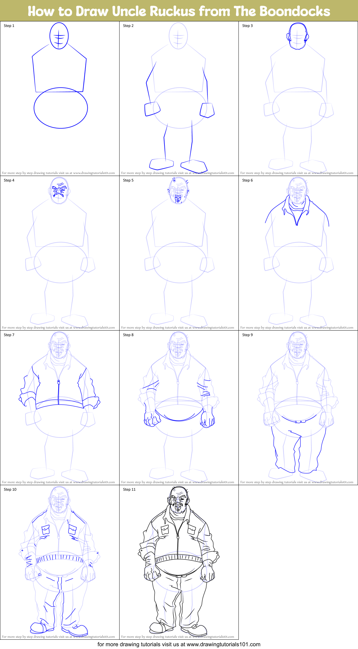 How to Draw Uncle Ruckus from The Boondocks printable step by step