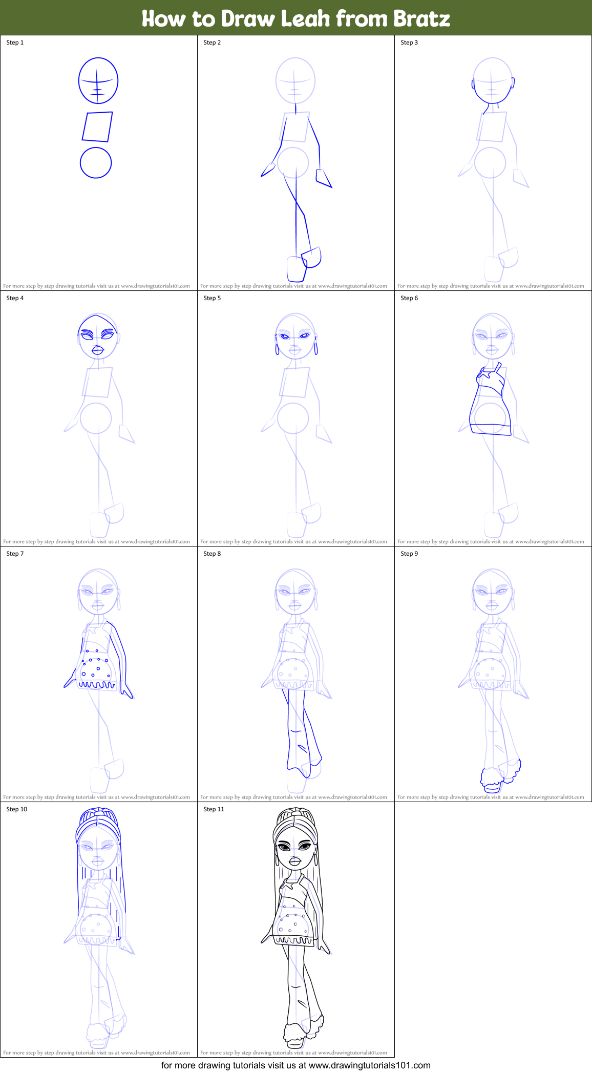 How to Draw Leah from Bratz printable step by step drawing sheet